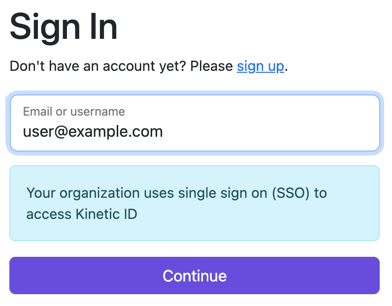 Typing an email address into the sign-in box, then clicking Continue